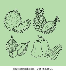Line Art Outline Slice Tropical Exotic Fruits