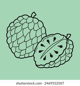 Line Art Outline Slice Tropical Exotic Fruits