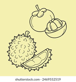 Line Art Outline Slice Tropical Exotic Fruits