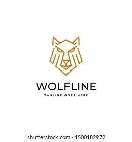 Line Art Outline Wolf Face Head Beast Geometric Logo Icon Vector Template