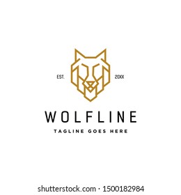 Line Art Outline Wolf Face Head Beast Geometric Logo Icon Vector Template