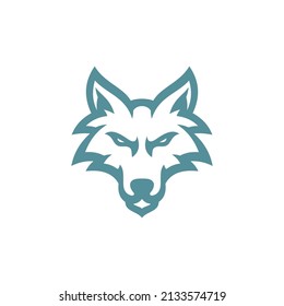 Line Art Outline Wolf Head Logo Design, Wild Dog Wolf Coyote Face Vector Icon