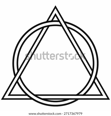 line art overlapping or linked triangle and circle with outline, abstract symbol design for logo, tattoo, posters, branding, and modern decor.