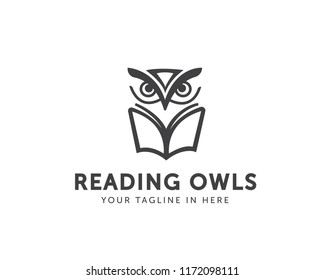 line art Owl book logo design, college owl book logo