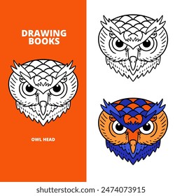 Line art owl face illustration—a perfect fit for children's drawing books