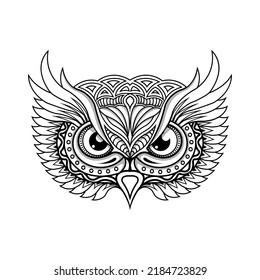 line art owl head in ethnic vector white background