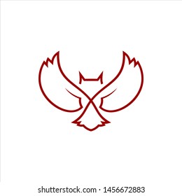 line art owl logo simple modern vector in red color for animal graphic design template idea