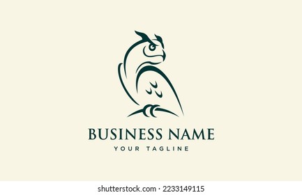 line art owl logo template