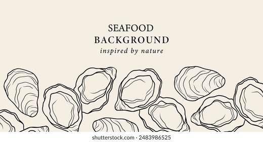 Line art oysters background. Seafood illustration