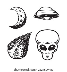 line art a pack of hand drawn alien illustration for your needs