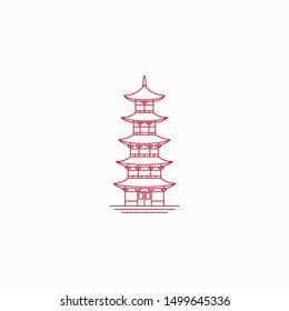 Line Art Pagoda Logo Icon Design Template - Vector