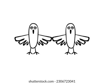 Line Art of the Pair Cute Bird, Naive Illustration, for Art Illustration, Mascot, Apps, Website, Logo Type or Graphic Design Element. Vector Illustration