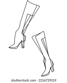 A line art of a pair of high-heeled boots. Vector illustration. For shoe shops, logos, designs, advertisement, business cards, posters, tattoos, templates. Fashion concept