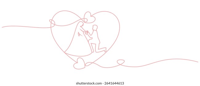 line art of a pair of newlyweds with love decorations