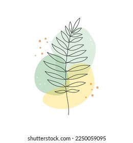 Line art palm leaf. Minimal continuous line tropic leaf foliage drawing illustration. Tropical modern plant abstract design background. Vector illustration.
