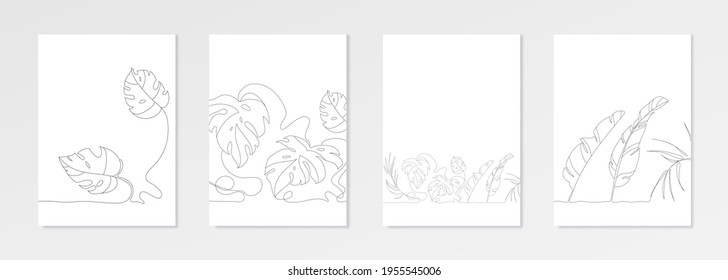 Line art of palm leaves, abstract tropical decor, palm branch, minimalist flower design. Vector palm artwork, botanical floral print.