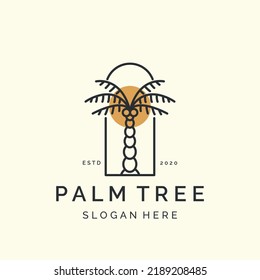 line art palm tree minimalist with emblem style logo icon template design. coconut tree, date palm, vector illustration