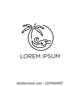 line art palm and wave vector
