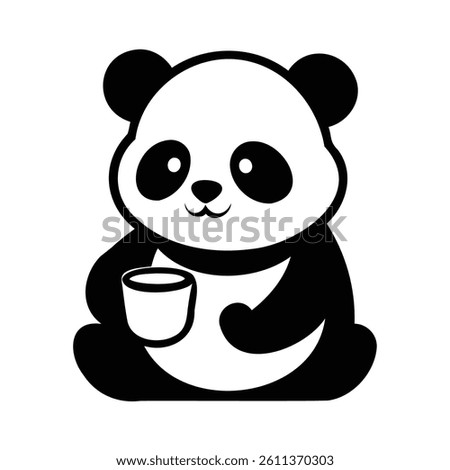 line art panda logo drink blac white