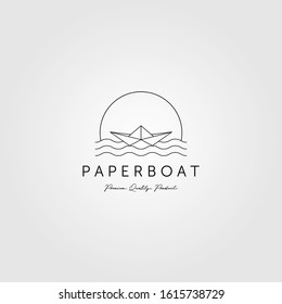 line art paper boat logo minimalist vector emblem illustration design