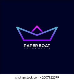 line art paper boat modern colorful gradient logo template