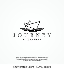 line art paper ship logo design concept
