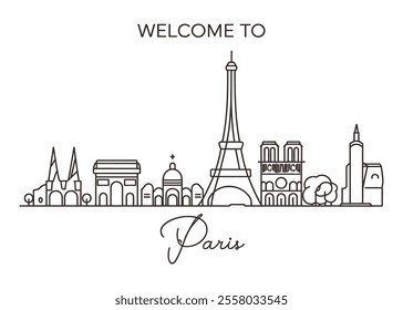  Line Art of Paris Skyline Featuring Eiffel Tower