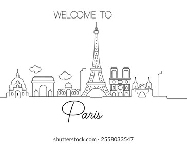  Line Art of Paris Skyline Featuring Eiffel Tower