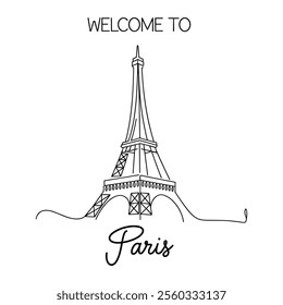  Line Art of Paris Skyline Featuring Eiffel Tower