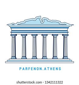 Line art Parthenon, Athens, Greece, European famous sight, old temple, vector illustration in flat style