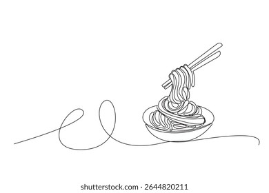 Line Art Pasta Spaghettis Plate Food Illustration. One Continuous Outline Wavy Contour Drawing. Stroke Modern Doodle Food Symbol Icon. Cafe Menu Card Invitation Sketch Contour Design Element