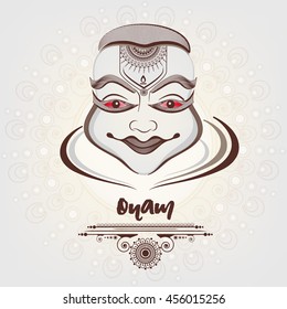 Line Art pattern based Illustration of Beautiful Kathakali Dancer face for South Indian Festival, Happy Onam celebration.
