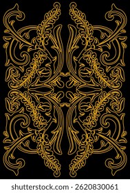 line art pattern. floral pattern with golden color. floral pattern with dark background