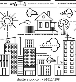 line art pattern houses