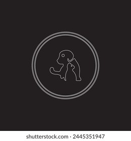 Line art paw cat and dog animal logo design . Circle line art paw logo