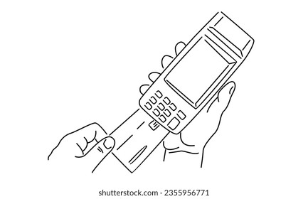 line art of payment machine pos terminal with credit card