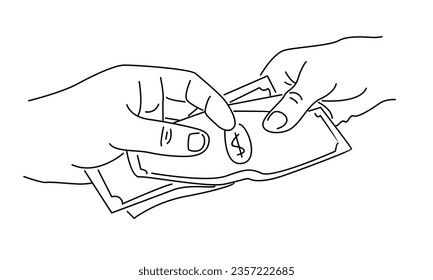 line art of payment with money, buying or purchase vector illustration