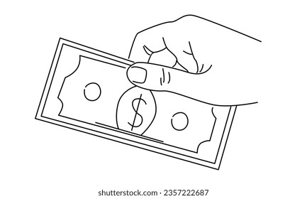 line art of payment with money, buying or purchase vector illustration