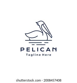 Line art Pelican bird logo design vector illustration template