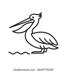 Line Art Pelican Bird Near Water Simple Illustration