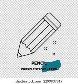 Line Art Pencil Icon - Vector Illustration Isolated On Transparent Background