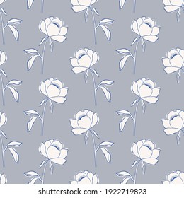 Patrón sin costuras vectorial de las peonías de línea. Elegante estampado floral con flores de peonía para impresiones, textil, papel envolvente. Fondo botánico repetible. Fondo vector plano