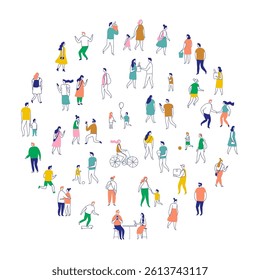 Line art people color big bundle. City Crowd. Hand drawn People vector set. Male and female flat characters isolated on white background.	