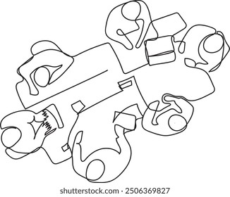 Arte lineal de personas que realizan reuniones, Vectores e ilustraciones de personas de oficina que realizan actividades de discusión en una mesa Grande