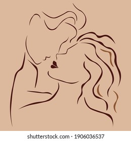 Line art people. Couple in love. Vector illustration. 