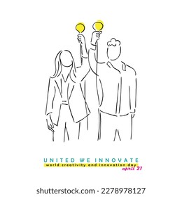 Line art of people with creative ideas and concept of innovation. World creativity  and Innovation day that is celebrated every year on 21 april.