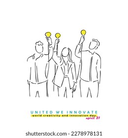 Line art of people with creative ideas and concept of innovation. World creativity  and Innovation day that is celebrated every year on 21 april.