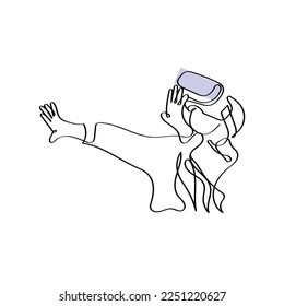 Line art of a person wearing Virtual reality headset. Isolated vector with transparent background. New normal and Future.
