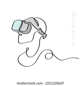 Line art of a person wearing Virtual reality headset. Isolated vector with transparent background. New normal and Future.