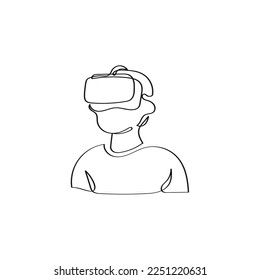 Line art of a person wearing Virtual reality headset. Isolated vector with transparent background. New normal and Future.